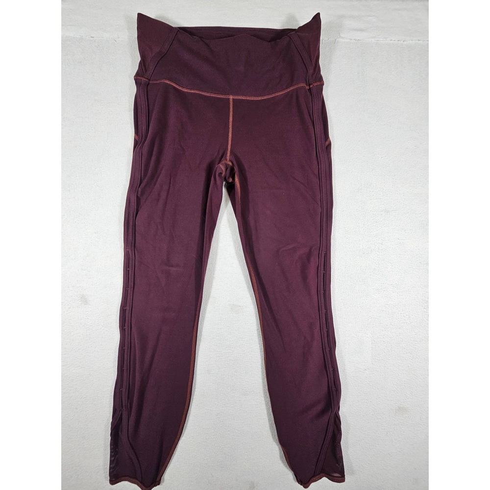 Athleta Womens Mesh Lattice High Rise Leggings Burgundy Plum Size M RN 54023